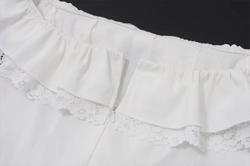 שמלת מיני בעיצוב כפרי כתפיים חשופות בעיטור תחרה - לאלי