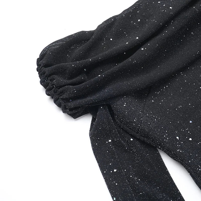 שמלת מקסי נצנצים כתפיים חשופות - שיינה