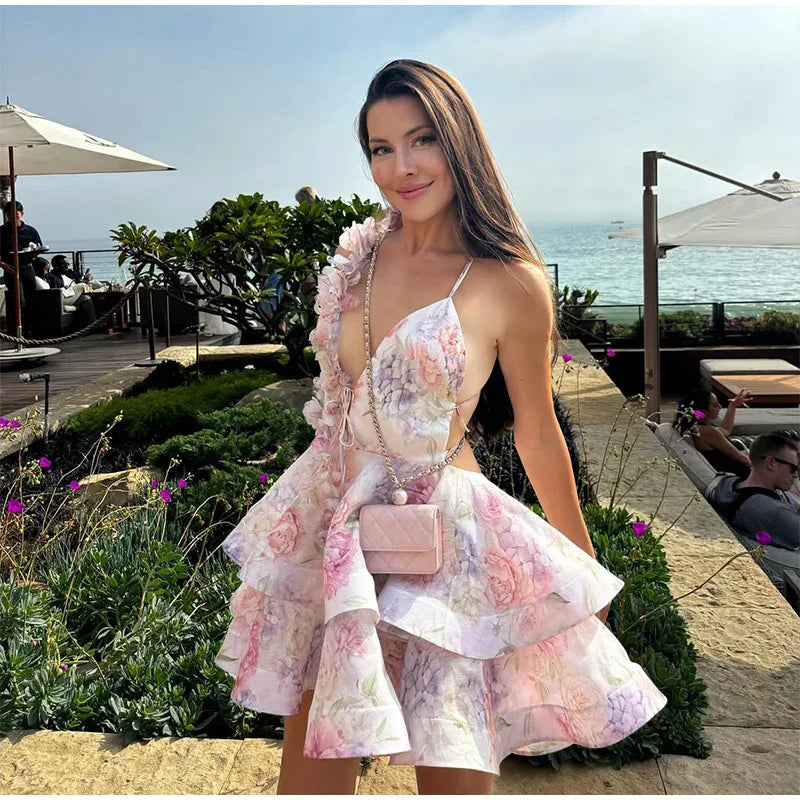 3D Floral Design Tulle Mini Dress - Isabella