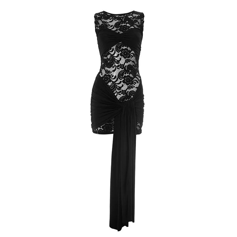 שמלת מיני תחרה בעיטור שובל קשירה - קארין