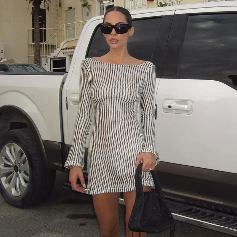 שמלת מיני פסים גב פתוח - קלרה