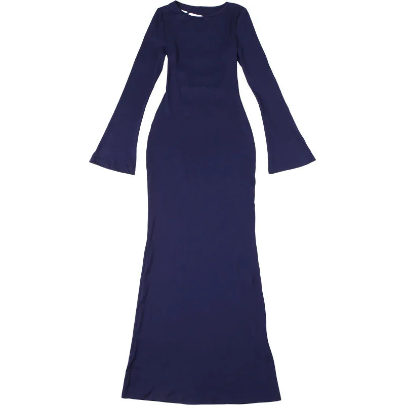 שמלת מקסי גב פתוח שרוולי פעמון - בלוברי