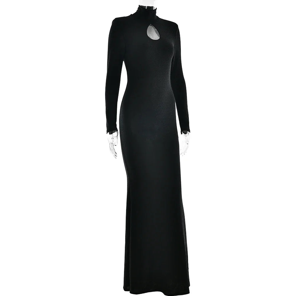 שמלת מקסי נצנצים צווארון גולף בעיטור פתח - Elliana