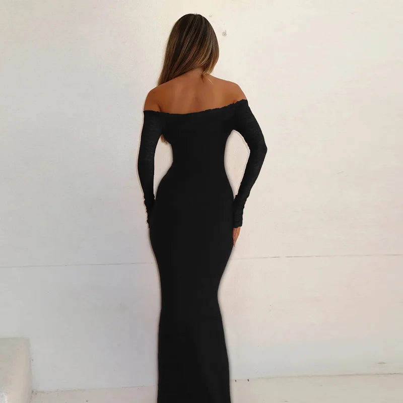 שמלת מקסי בעיטור שרוולי תחרה כתפיים חשופות - ברברה