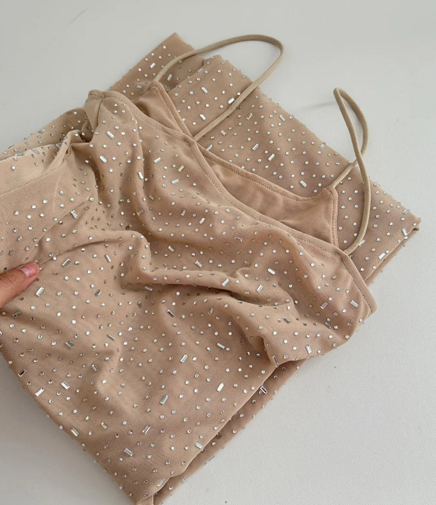 שמלת מקסי ניוד בעיטור יהלומים - LISS