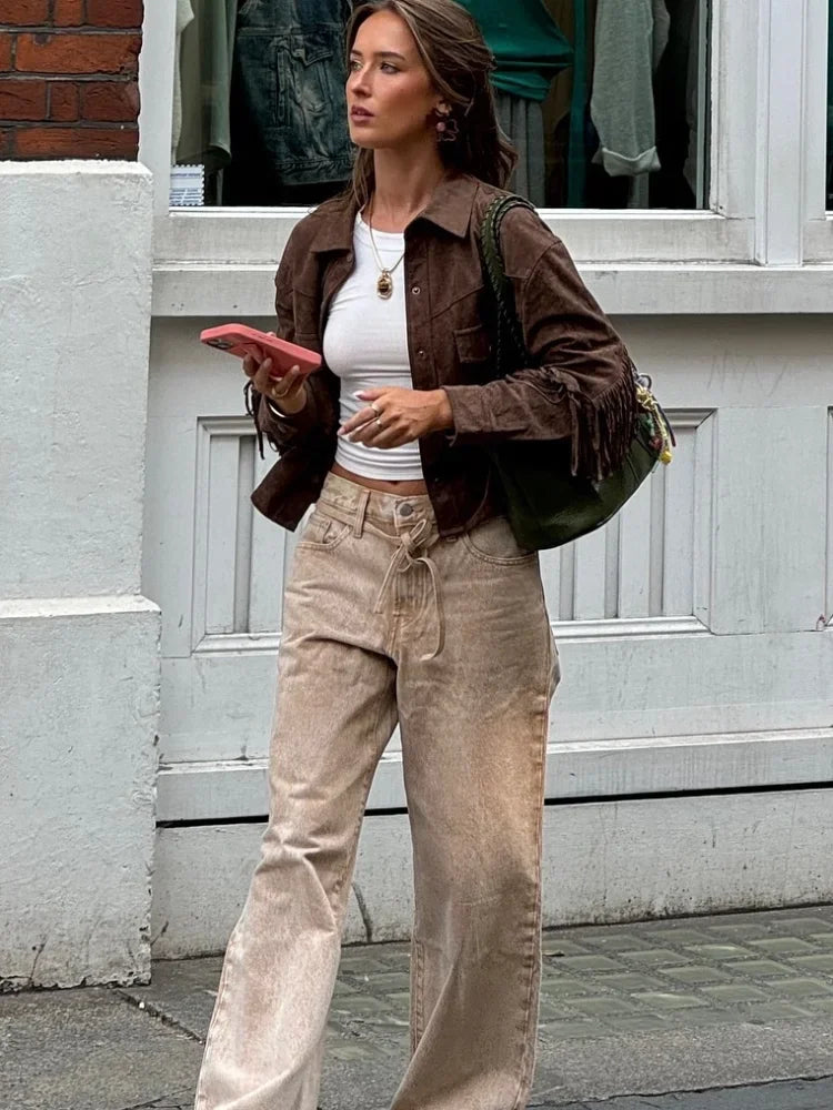 ג'קט זמש בעיצוב פרנזים - בראון