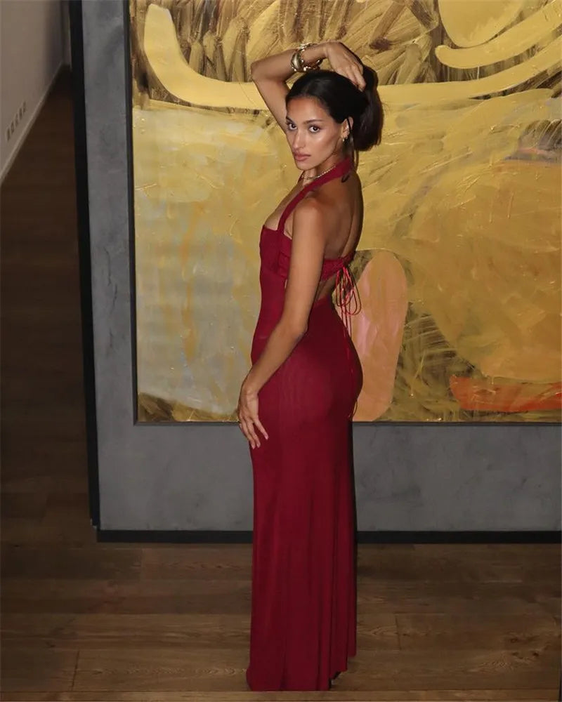 שמלת מקסי אלגנטית בעיצוב מיוחד קשירות בגב - איזבלה