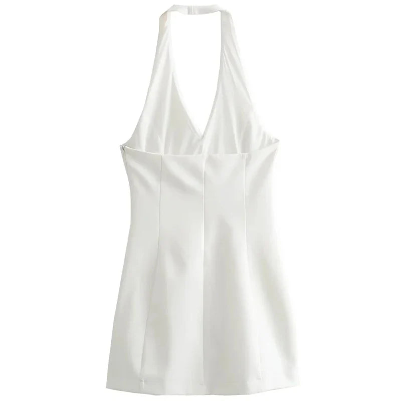 שמלת מיני צמודה בצוואר צווארון V - ונילה