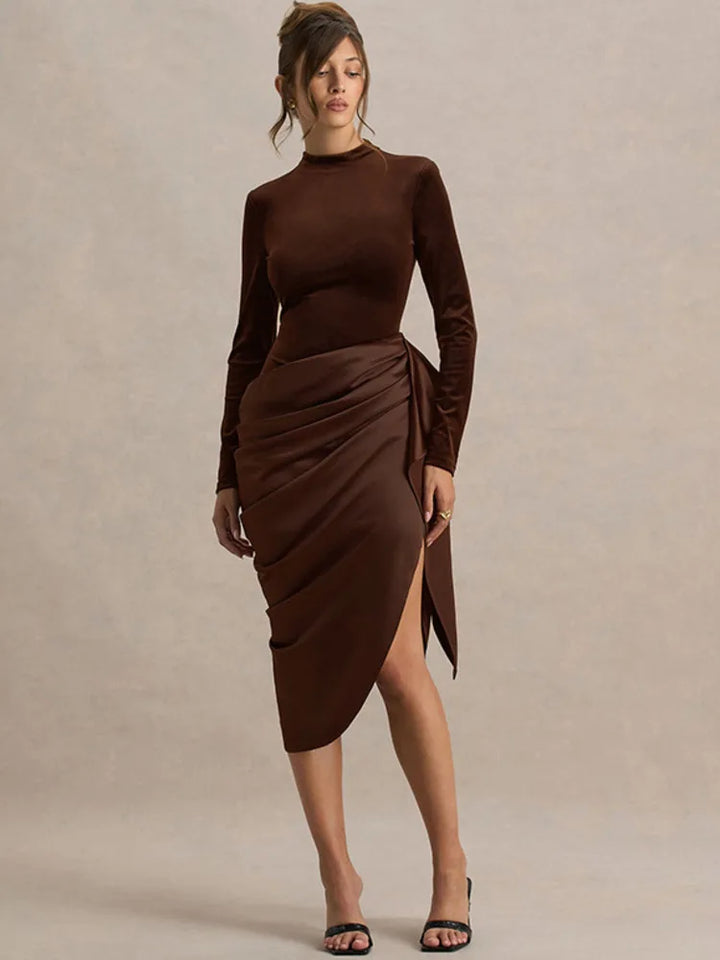 Asymmetrical satin midi dress - NIRA