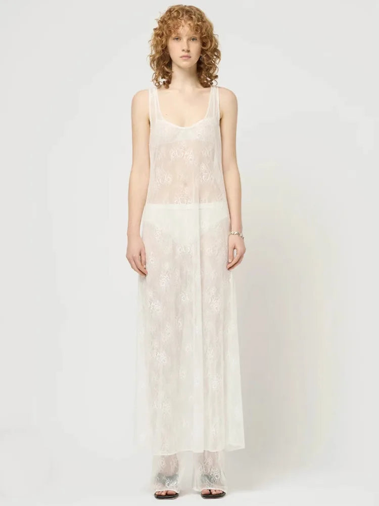 שמלת מקסי חוף תחרה שקופה - Sasha