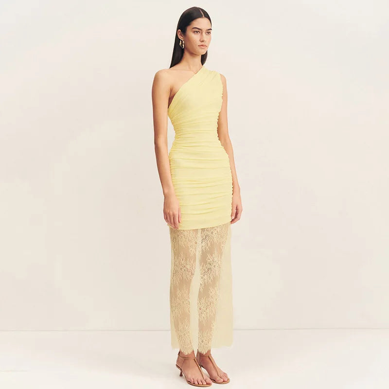 שמלת מקסי כיווצים בעיצוב תחרה - אמריז'ה