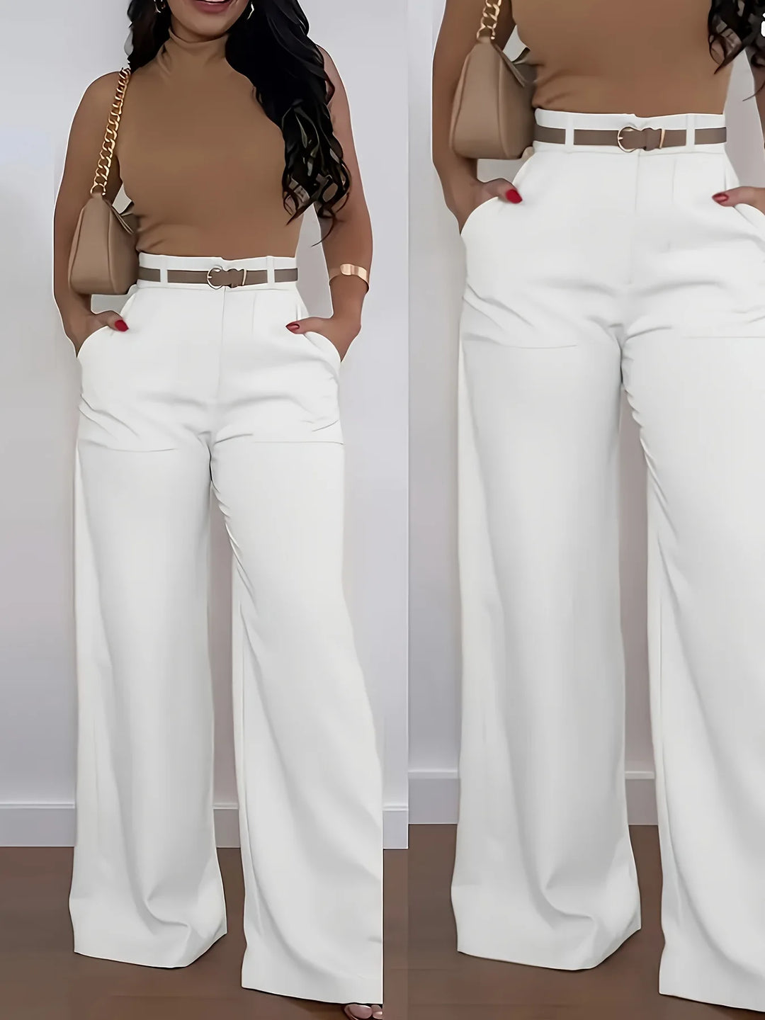 High-waisted wide-leg pants, tailored style 