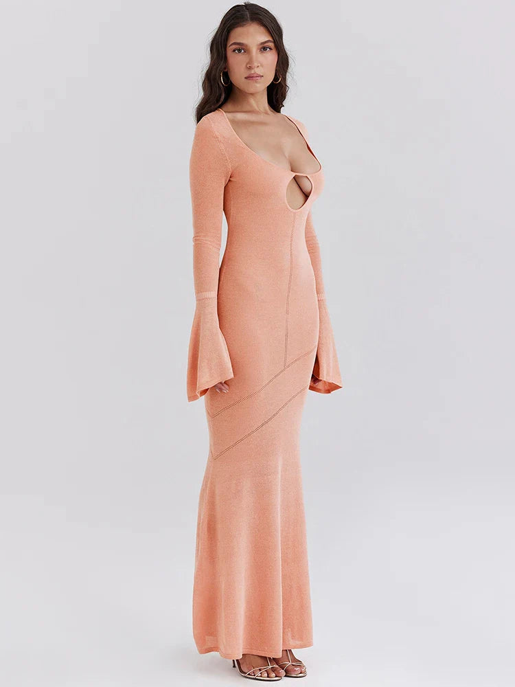 שמלת מקסי סרוגה שרוולי פעמון - פיץ'