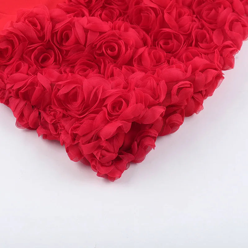 שמלת מיני סטרפלס בעיצוב מחוך וחצאית פרחים 3D - Loretta