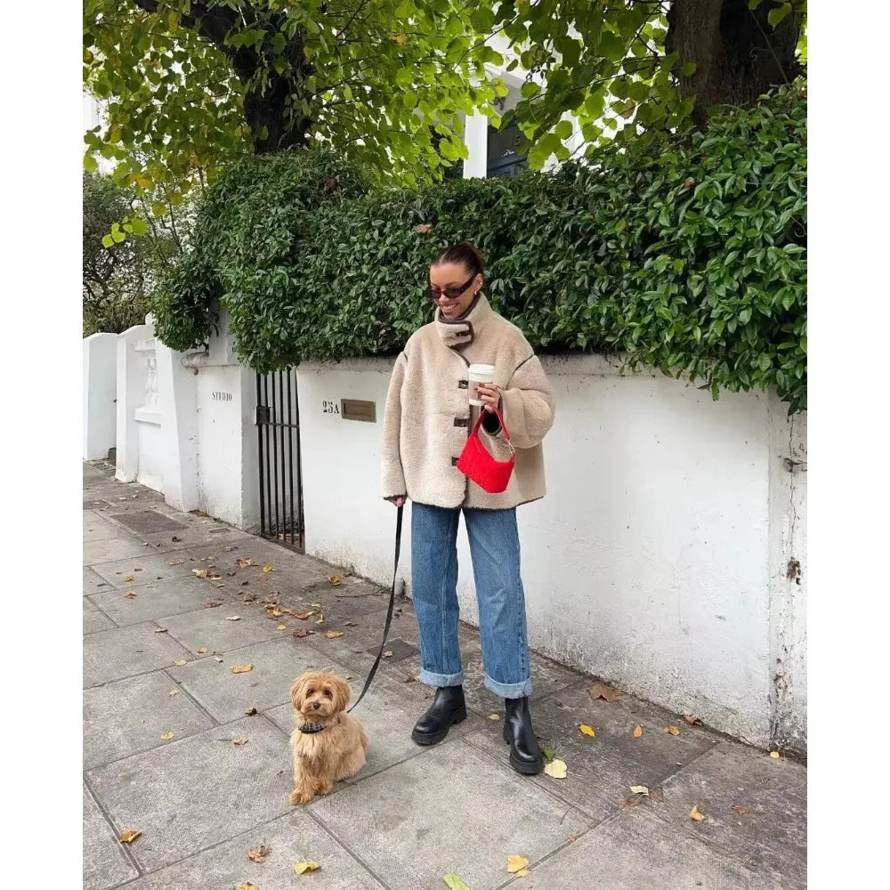 מעיל פרווה סגירת כפתורים - פריס