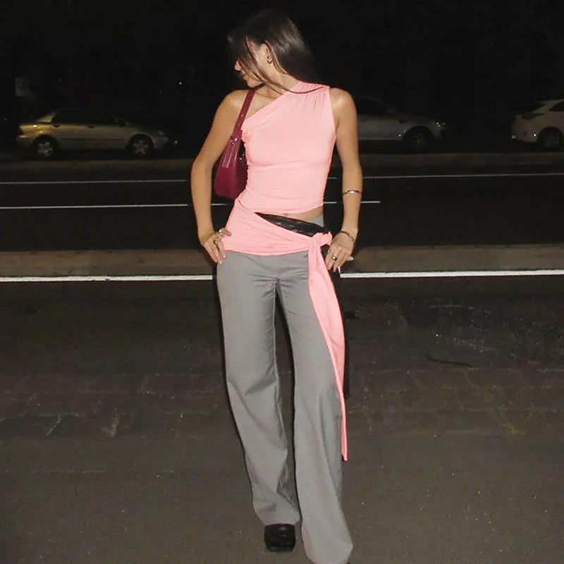 טופ גופיה בעיצוב אסימטרי בעיטור קשירה - ניקס