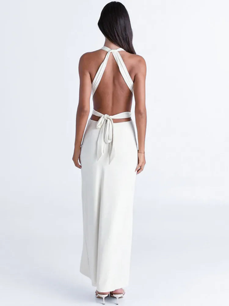 שמלת מקסי בוהו בעיצוב קשירות בעיטור אבזמי זהב - מיכאלה