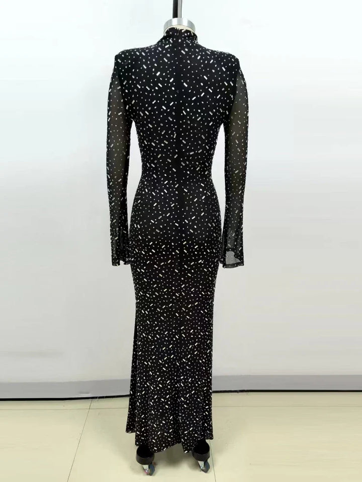 Luxurious maxi evening dress with sparkling diamond embellishment and turtleneck - Emerson