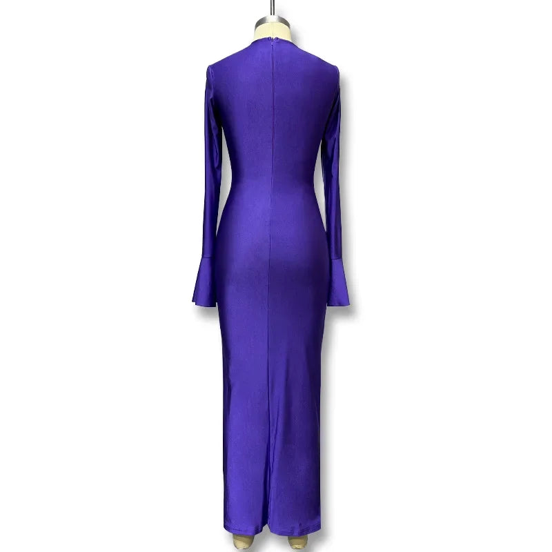 שמלת מקסי בעיצוב כיווצים בד מבריק ומחטב - ענהאל