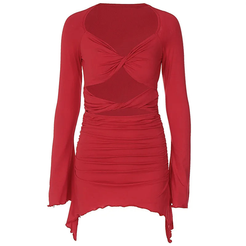 שמלת מיני בעיצוב אסימטרי ופתחים - LOLITA