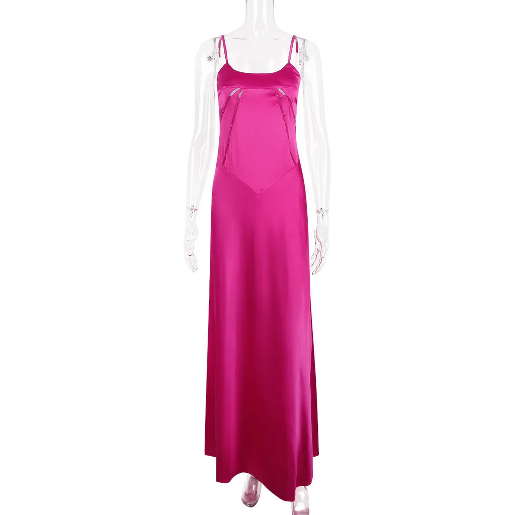 שמלת מקסי סאטן קשירה בגב להצמדה במותן - Lilia