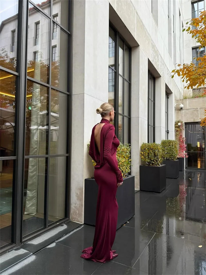 Elegant open back halter maxi dress - LARIAN