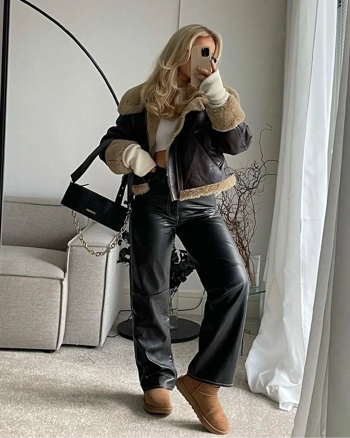 מעיל עור פרווה פנימית - קנדי