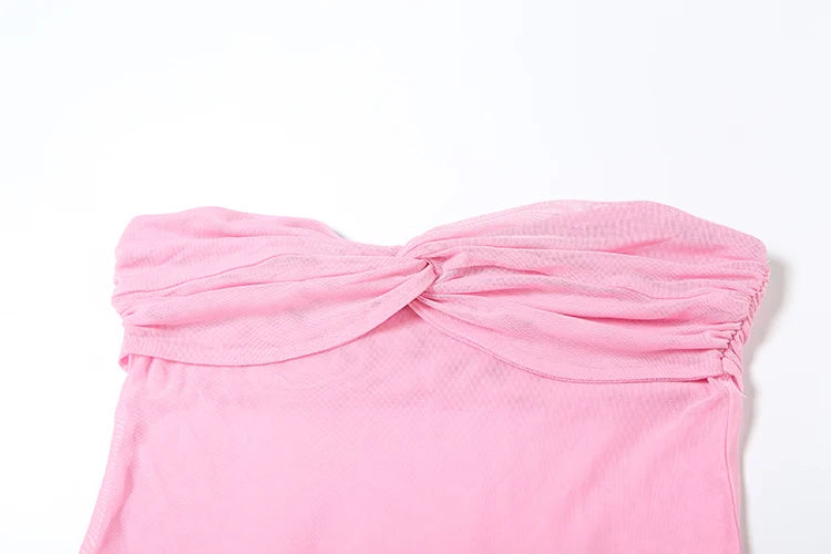 שמלת מקסי סטרפלס שיפון בעיצוב כיווצים בעיטור צעיף תואם - מיה