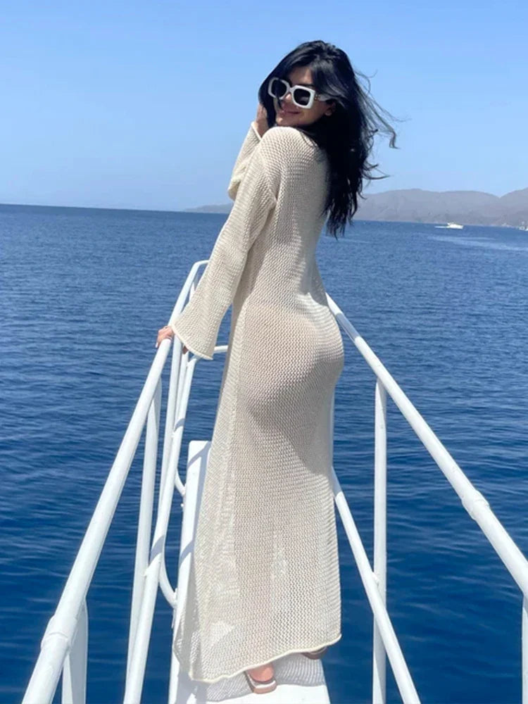 שמלת חוף מקסי רשת בעיצוב פתח - דונה