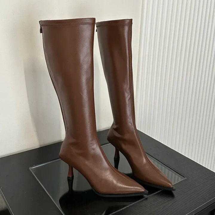 High leatherette pointed heel boots - Jess