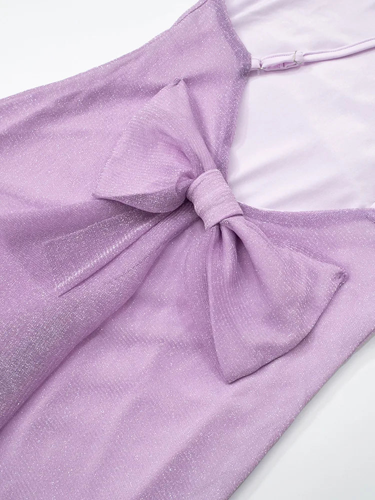 שמלת מקסי נצנצים בעיטור מלמלה ופפיון - נואלה