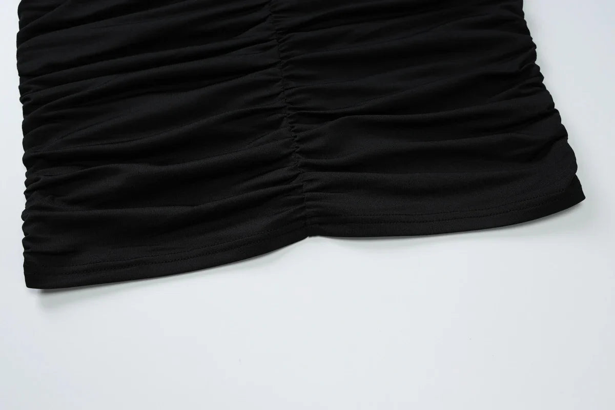 שמלת מקסי קולר כיווצים צמודה צווארון V גב פתוח - Jimena