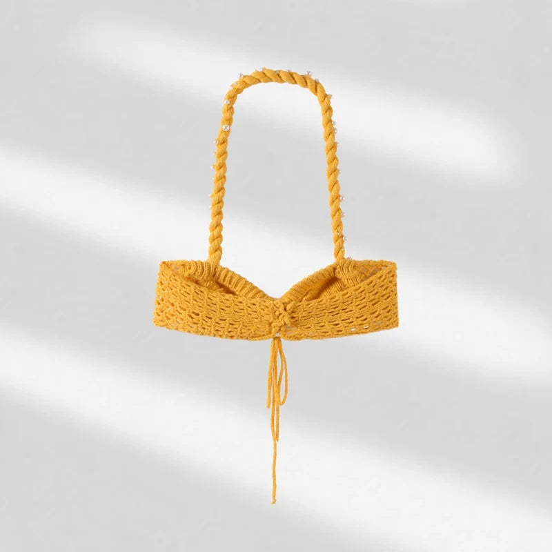 סט חוף סרוג שני חלקים בעיטור צדפות ופנינים טופ וחצאית מקסי / מיני - Adrianna