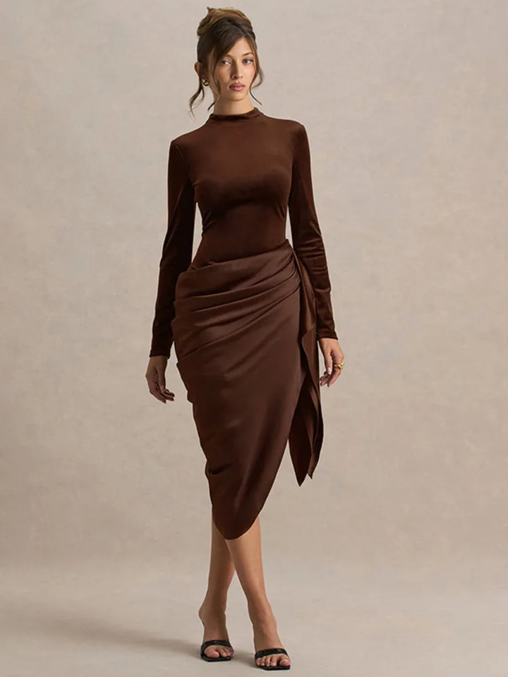 Asymmetrical satin midi dress - NIRA