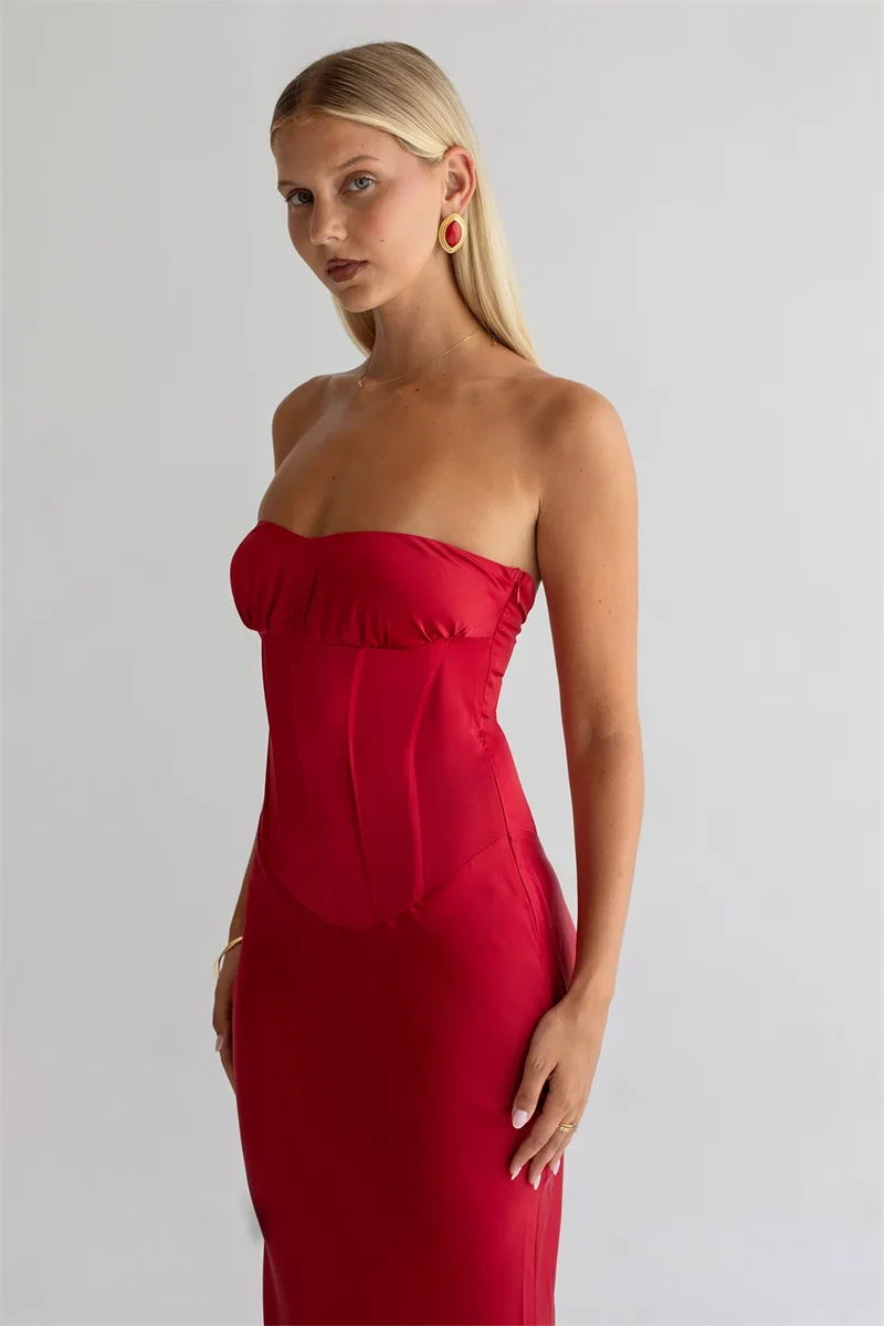 Strapless maxi dress with a back tie - ELINA