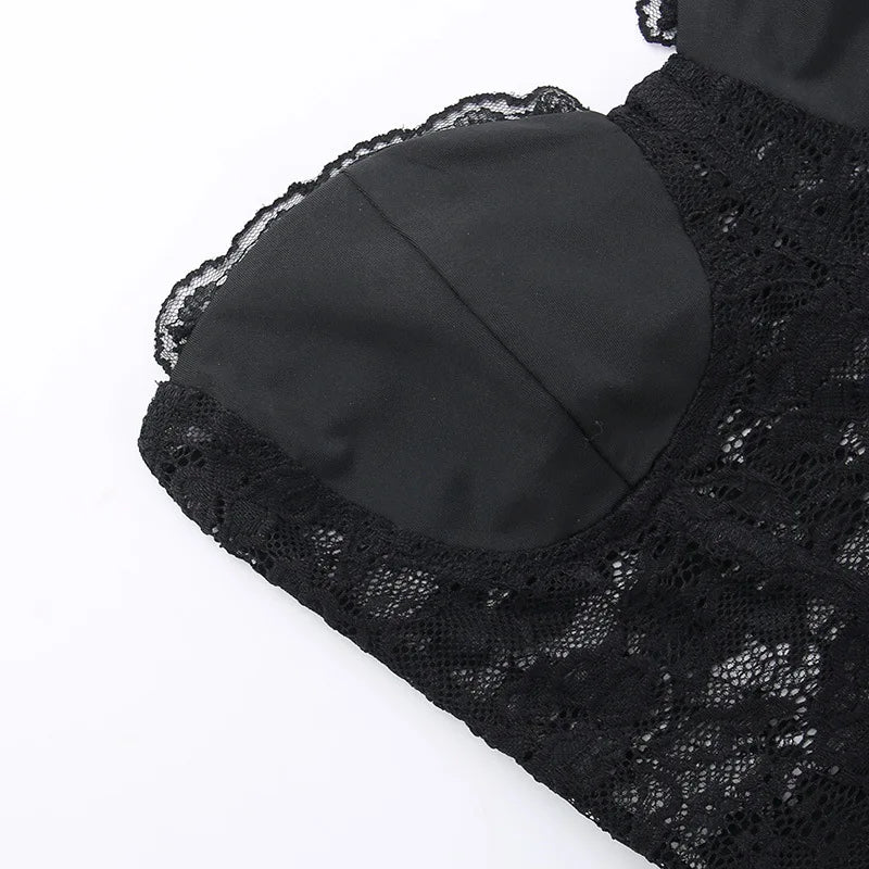 אוברול סטרפלס מכנסיים קצרים בעיטור מחוך תחרה - Alex