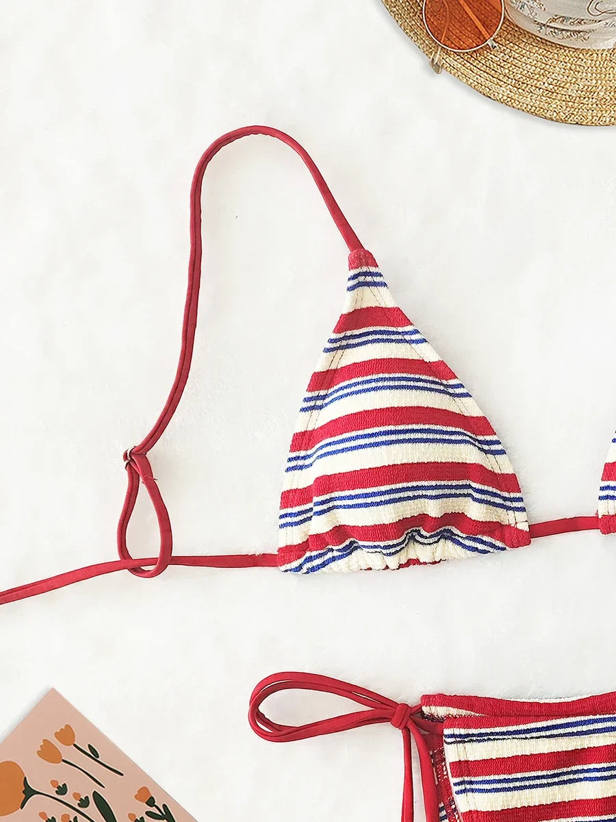 Striped bikini tie-up swimsuit - Lolita