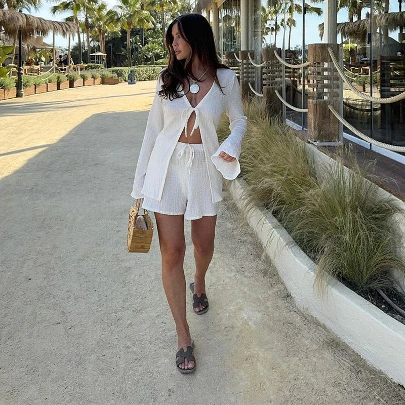 חליפת שני חלקים חולצת קשירה ומכנסיים קצרים - Brynn