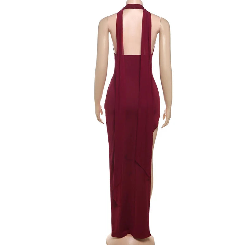 שמלת מקסי בעיצוב שסע בעיטור צעיף תואם - טלאור