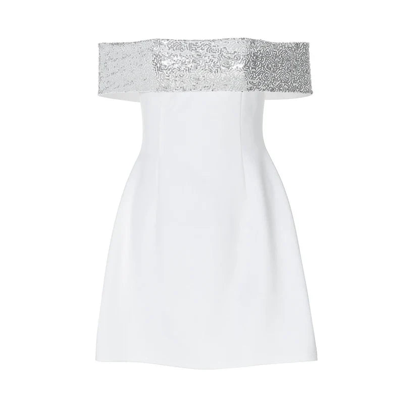 שמלת מיני בגזרת A כתפיים חשופות בעיטור פאייטים - לוריאן