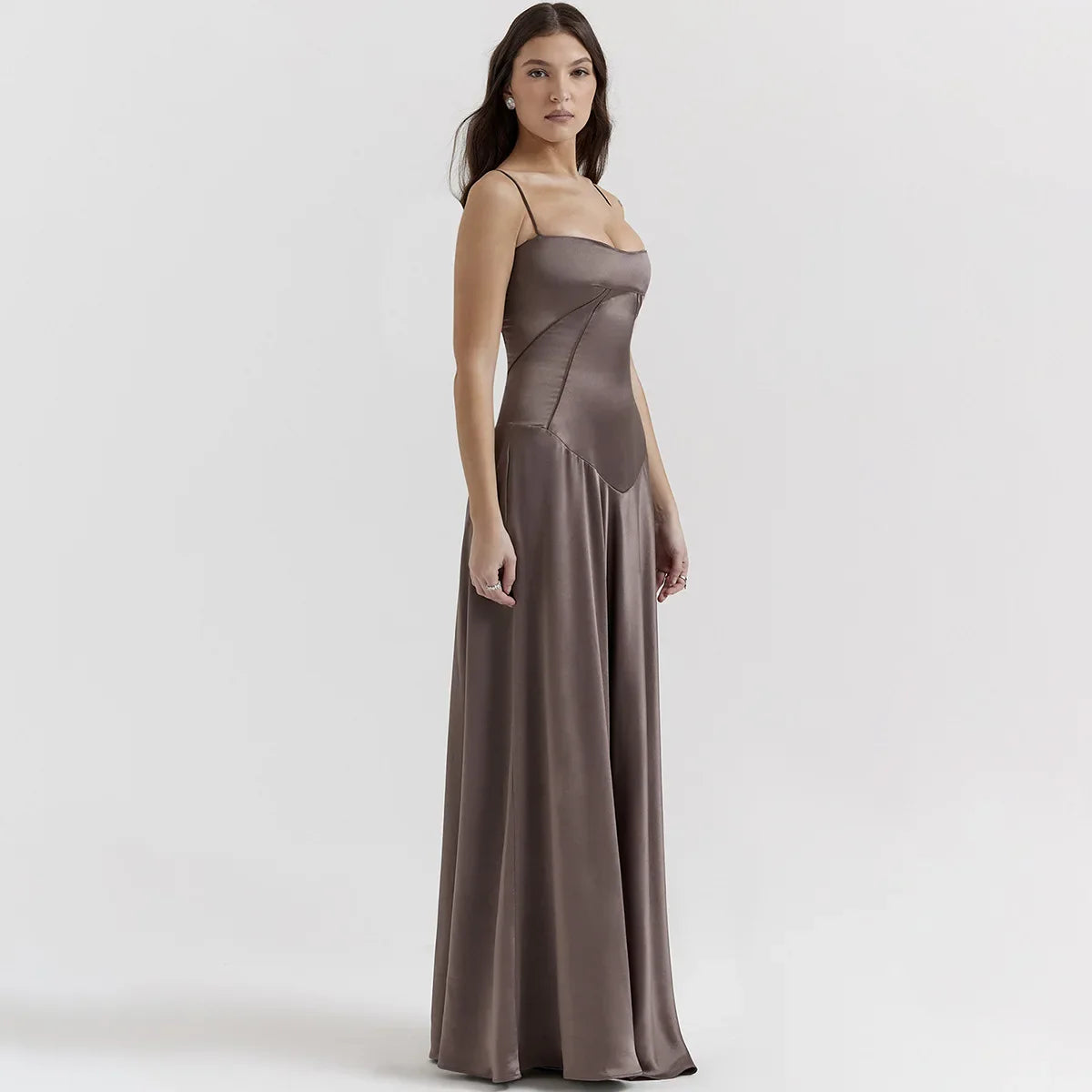 שמלת מקסי סאטן קשירה בגב להצמדה במותן - Lilia