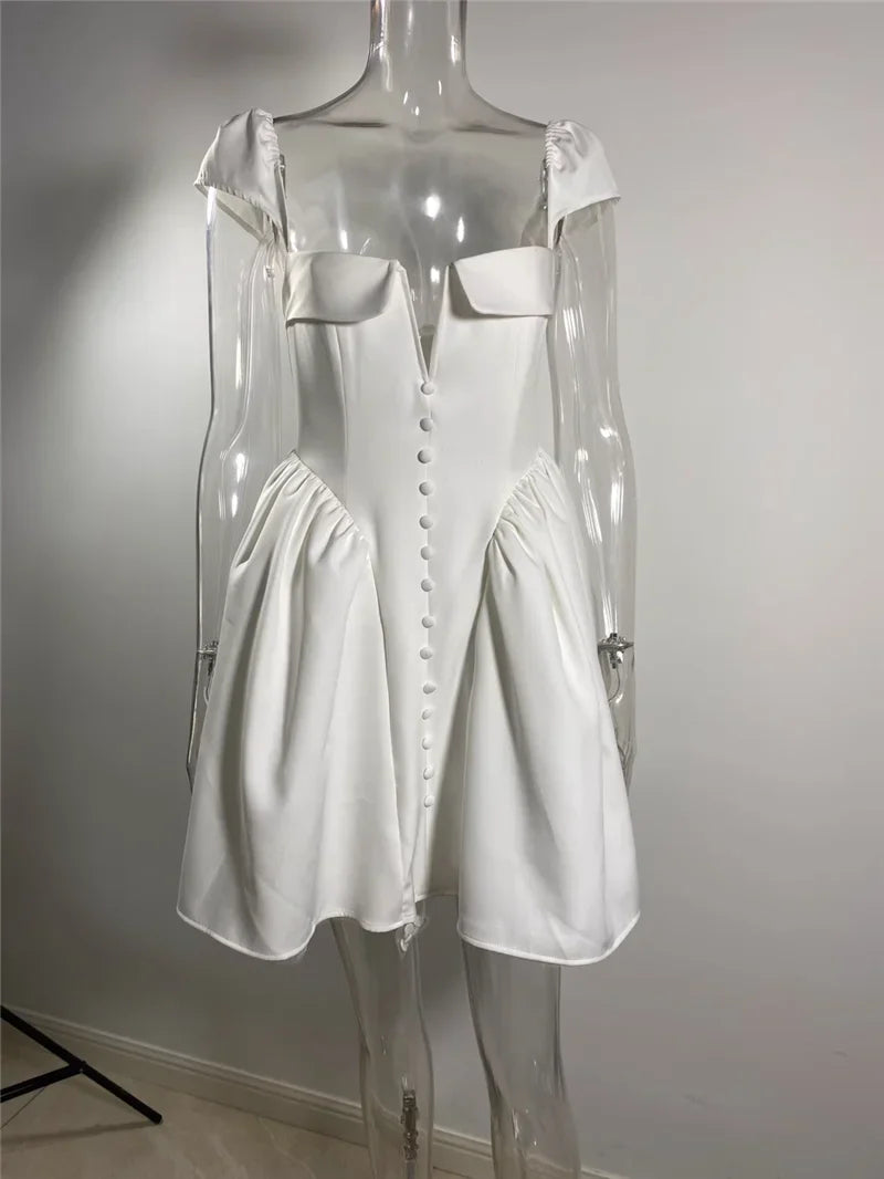 שמלת מיני בסגנון וינטג' כפרי בעיטור כפתורים וגב פתוח - הרמיוני