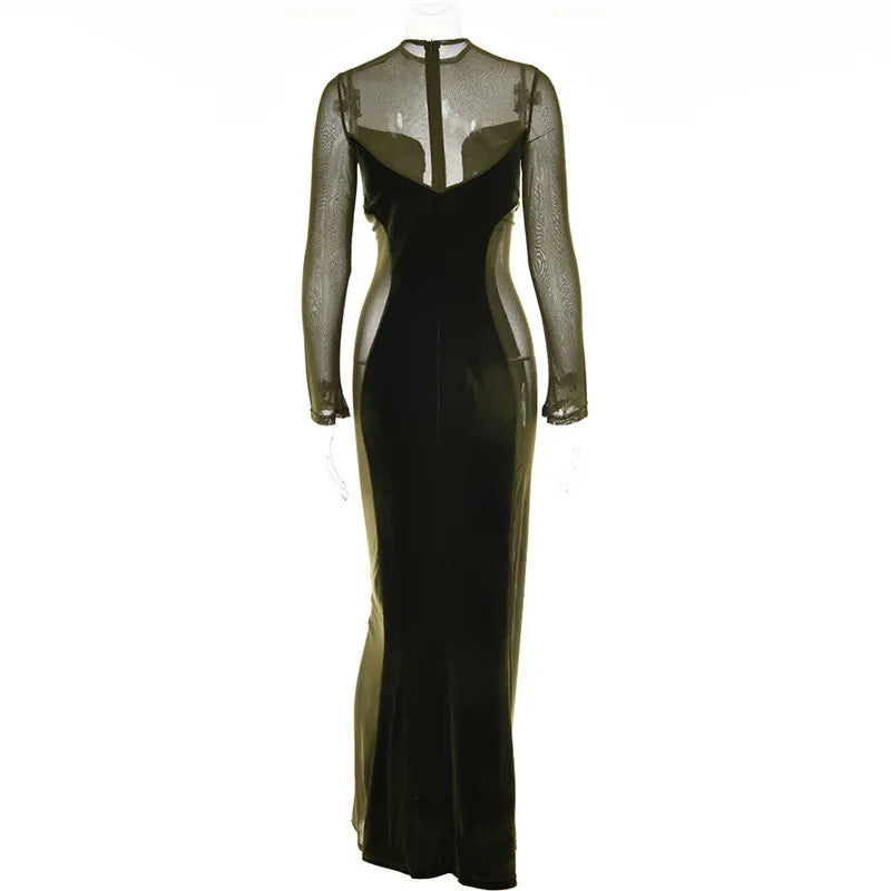 שמלת מקסי קטיפה בעיצוב רשת - סער