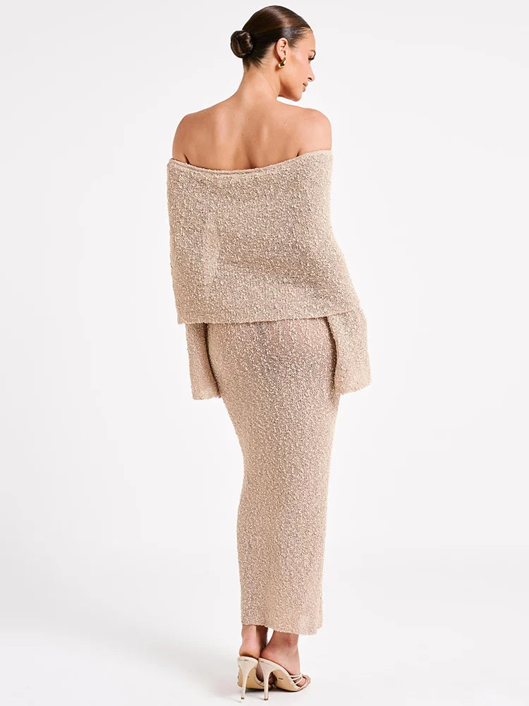 שמלת מקסי סרוגה כתפיים חשופות - אריקה