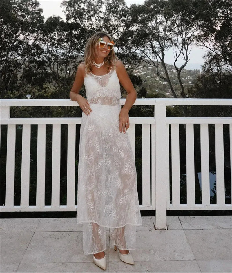 שמלת מקסי חוף תחרה שקופה - Sasha