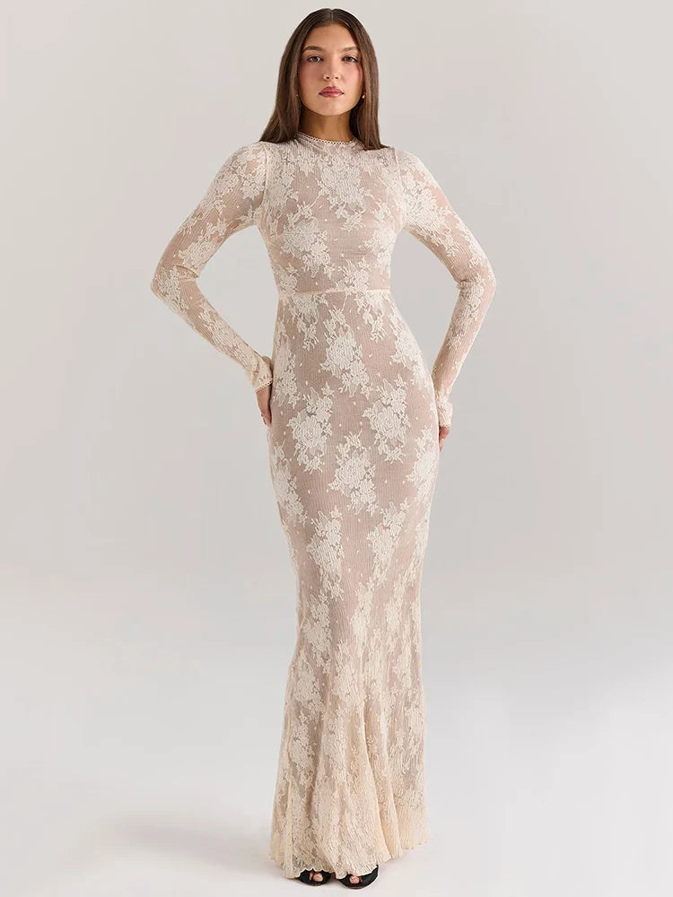 שמלת מקסי תחרה צנועה תחתית אטומה - ארבל