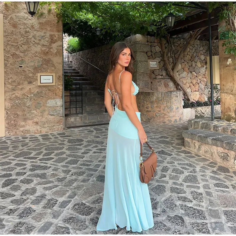 שמלת מקסי בעיצוב מיוחד בעיטור שסע - לימסול