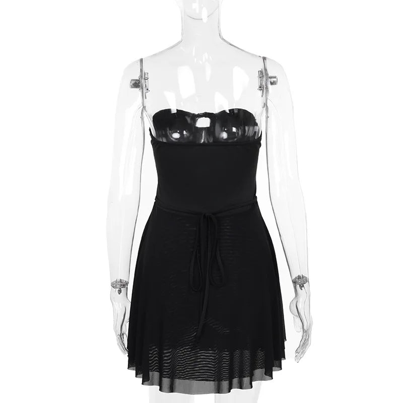 שמלת מיני סטרפלס בעיטור קשירה בחזה - Ainara