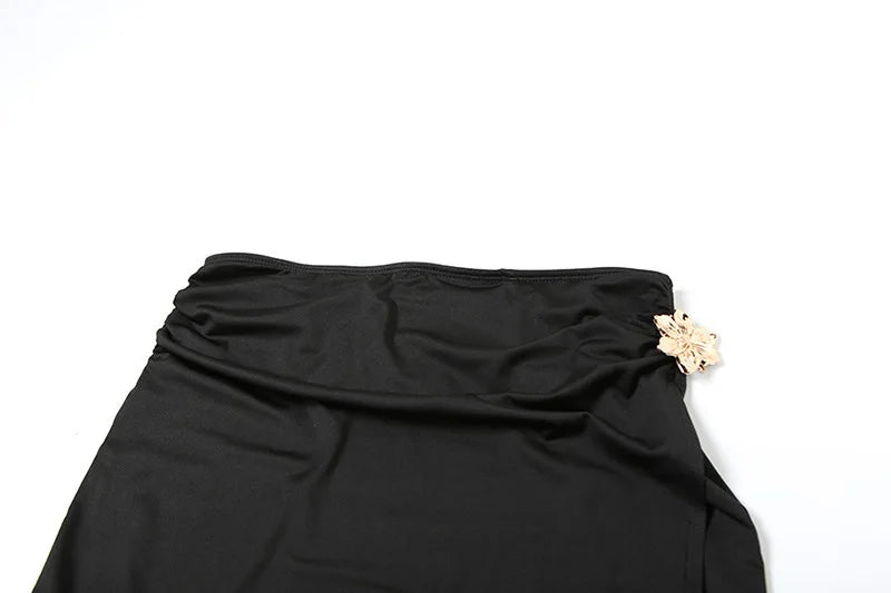 סט שני חלקים טופ וחצאית מקסי בעיצוב שסע בעיטור אבזמי פרח - מלינה