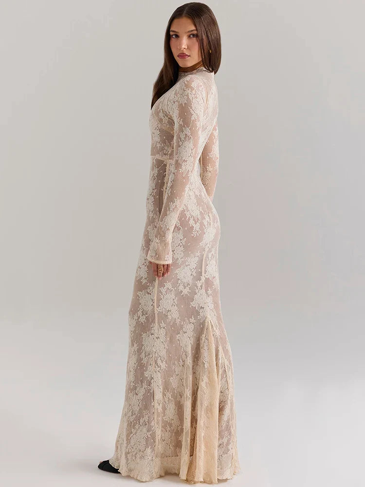 שמלת מקסי תחרה צנועה תחתית אטומה - ארבל